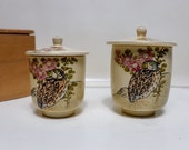 Antique teacup Japanese Lidded Tea cup Satsuma ware Japanese Khum Bird,Nippon 2 You