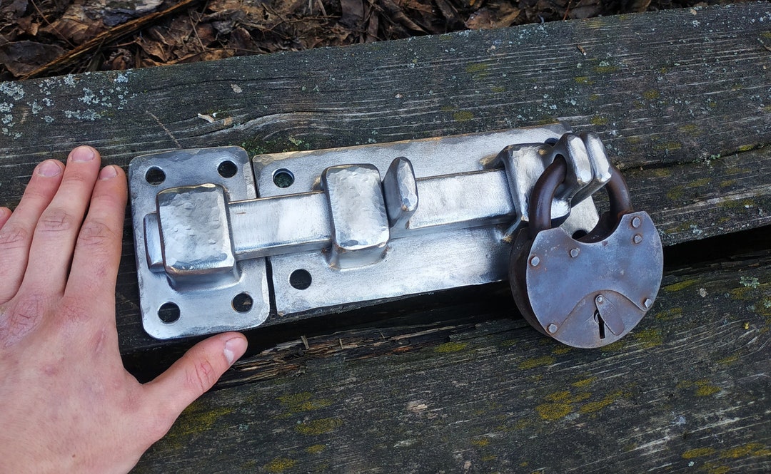 Hand Forged Slide Bolt Door Latch, Rustic Wrought Iron Barn Gate Lock ...