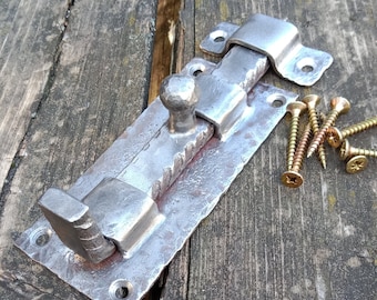 Pestillo de puerta forjado a mano. Cerradura de pestillo descentrado para puerta de granero. Pestillo de puerta de alta resistencia. Cerradura de puerta con cerrojo corredizo. Cerradura de puerta con cerrojo corredizo de hierro forjado.
