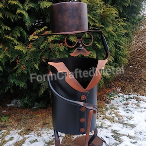 Waste Bin Trash Can Trash bin garden sculpture, garbage can, garden gnome, garbage bin, garden gift, trash can, poubelle dustbin