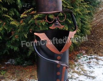 Escultura de caballero para jardín, hecha a mano, con forma de bote de basura, decoración caprichosa