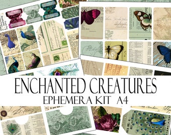 ENCHANTED CREATURES digital ephemera kit for junk journals etc with 4 sheets in A4 size