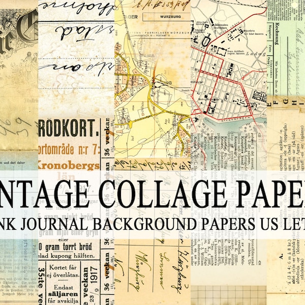 VINTAGE COLLAGE PAPERS 7 junk journal background digital printable papers in us letter size for art journaling and mixed media art