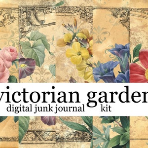VICTORIAN GARDEN junk journal kit with 6 digital printable pages and 5 ephemera pages in US letter size