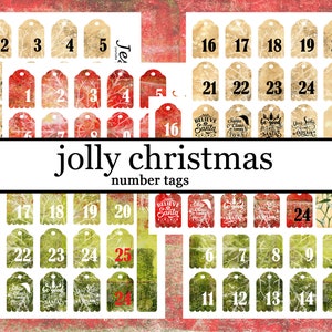 JOLLY CHRISTMAS 6 digital printable sheets in A4 size with numbers and ephemera for junk journals