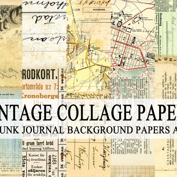 VINTAGE COLLAGE PAPERS 7 junk journal background digital printable papers in A4 letter size for art journaling and mixed media art