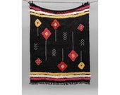 Home Decor Throw Picnic Throw Ethnic Décor,Black Decorative Sofa Throw,Cotton Handmade Moroccan Throw, Boho Chick Blanket,Beach Blanket