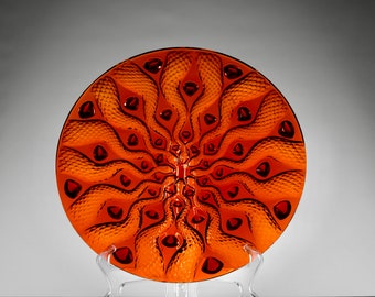 Lalique, Gran cuenco central "Serpentine" de cristal rojo, Francia, década de 2000