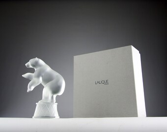 Lalique France Crystal Bear Figurine, Ursus Motif, Frosted Glass
