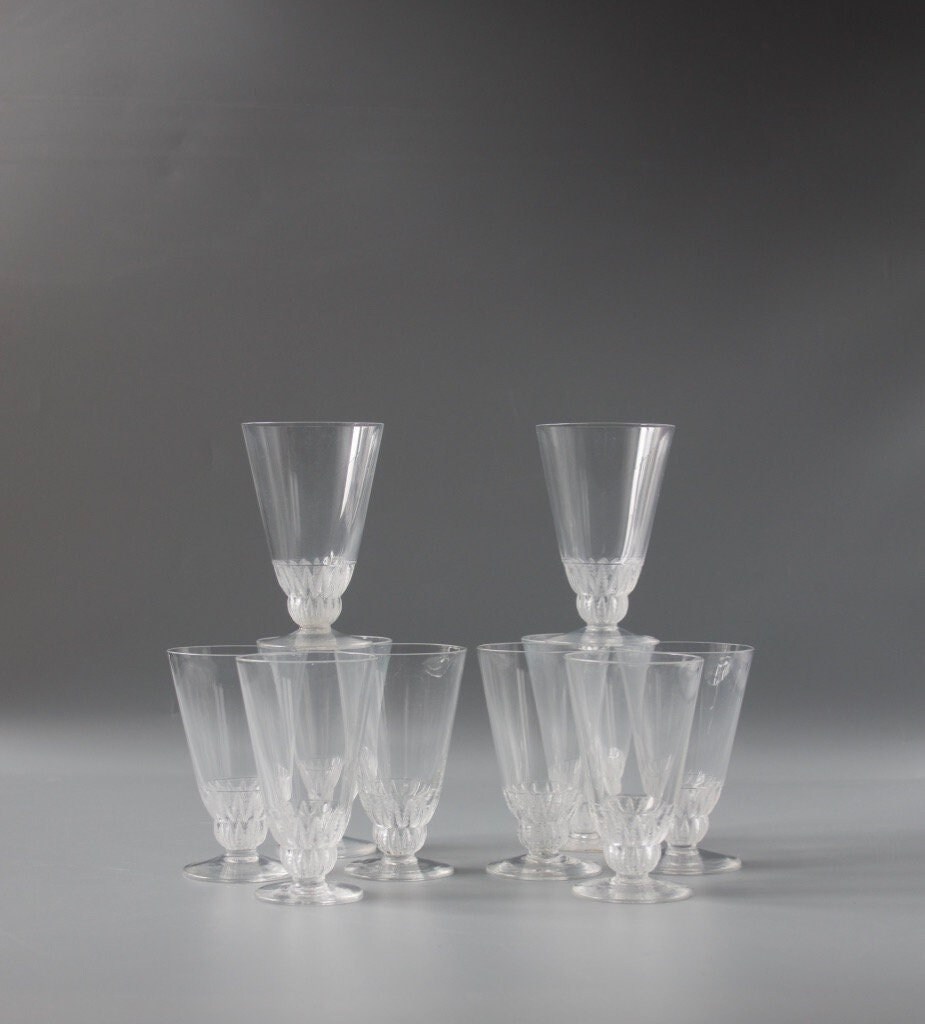 René Lalique/France, Verres à Liqueur | 10, Modèle Champigny, Ci. 1950