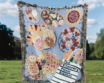 Personalized Picnic Blanket, Woven Beach Blanket, Lavender