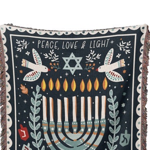 Hanukkah Throw Blanket. Hanukkah Menorah. Jewish Eclectic Home Decor. Personalized Hanukkah Gift. Peace, Love & Light Gift. Hanukkah Decor