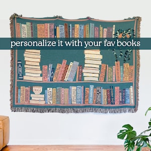 Book Lover Throw Blanket Bookish Woven Tapestry Personalized Gift For Readers Personalized Gift Bookshelf And Plants Decor