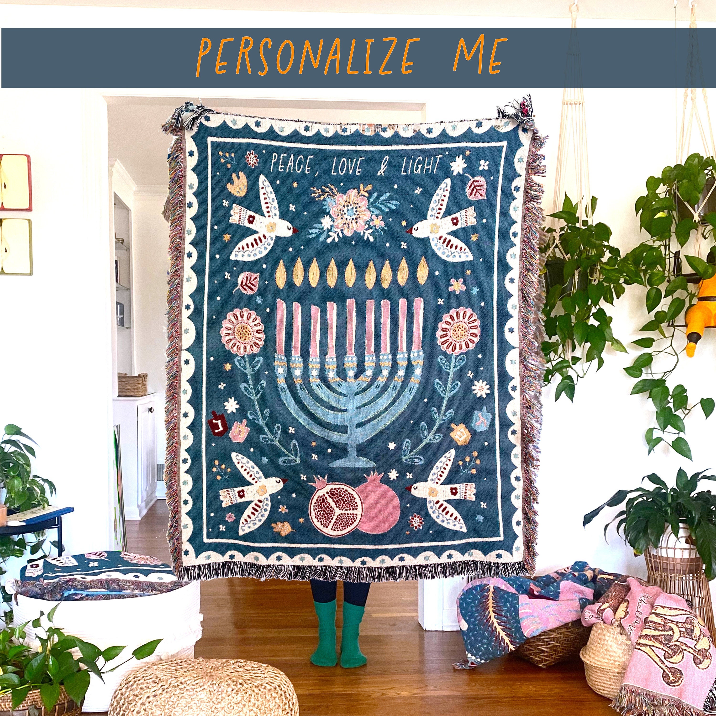 Jewish Heritage Decor Modern Jewish Art Hanukkah Throw Blanket Jewish Eclectic Home Blessing Gift Personalized Jewish Gift Etsy Canada