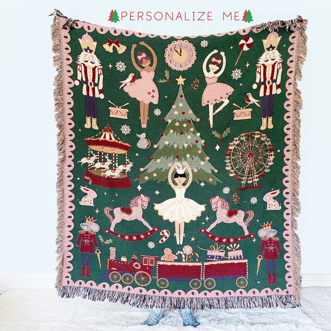 Nutcracker Woven Blanket Personalized Christmas Gift Christmas Tree