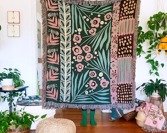 Boho Woven Wall Hanging Custom Woven Tapestry Aesthetic Eclectic Woven Throw Blanket Throw Blanket Couch Christmas Gift For Girlfriend