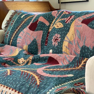 Eclectic Woven Throw Blanket. Maximalist Bedroom - Tapestry Aesthetic. Tiger Boho Throw Blanket. Gift For Her. Girl Power Gift.