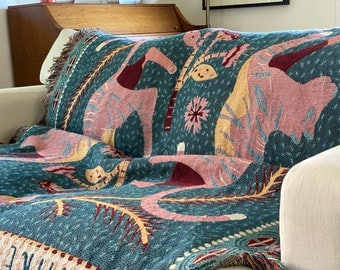 Eclectic Woven Throw Blanket. Maximalist Bedroom - Tapestry Aesthetic. Tiger Boho Throw Blanket. Gift For Her. Girl Power Gift.