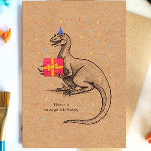 Raptor Birthday Card | Dinosaur Jurassic Birthday Wishes Greetings Card A5