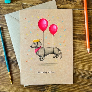 Dachshund Birthday Card | Balloons Happy Birthday Sausage Dog Card A5