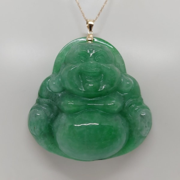 Green Jade Large Buddha in 18k Yellow Gold Pendant for a JADE LOVER. Lucky Buddha. 45X45mm Buddha ONLY