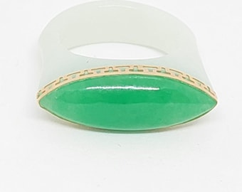 14k Yellow Gold Green Jade Ring - Solid Stone Statement Ring