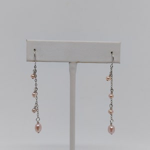 PINK Freshwater Pearl Earrings Elegant Classic Dangle Silver Handmade Jewelry. DROP Pearl Earring LOVER.