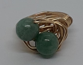 Green Jade Gold Filled Wire Wrapped Ring - Size 6