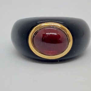 Onyx Granat Ring: 14k Gelbgold Statement Ring, Größe 57