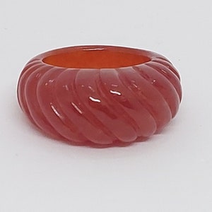 Red Jade Statement Ring: Solid Stone Band, Sizes 7 & 8