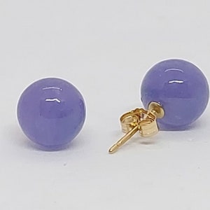 LAVENDER Jade 8mm Earring/Pendant 14K Yellow Gold SET. 18&quot; 14K Yellow Gold Rope Chain Purple Jade Pendant. Stud push back Earring Jade LOVER
