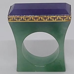 GREEN and LAVENDER Jade 14k Yellow Gold Ring. Grade A Natural Color Jade Ring, solid statement Ring for her or him Ring gemstone. Jade Ring