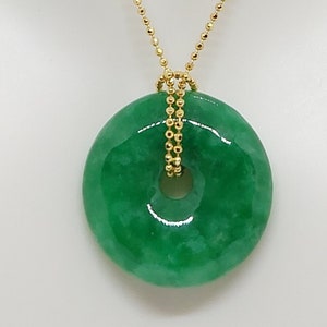 Green Jade Donut Pendant: Gold Plated Sterling Silver Chain
