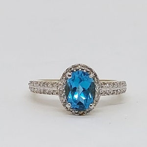 Blue TOPAZ Diamonds Ring 14k Yellow Gold / Blue Topaz Ring. Natural Stone. Gemstone Jewelry. Oval BLUE TOPAZ. November Birthday Stone.