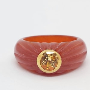 RED Jade round Faceted Citrine 14k Yellow Gold Ring. Jade Ring. Solid stone Ring for him or her. Ring gemstone. Red Jade Citrine Gold Ring.