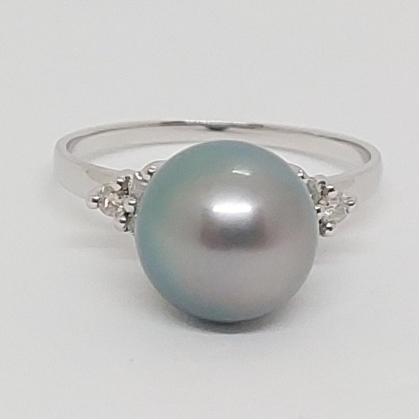 Platinum TAHITIAN Pearl Diamond 14k White Gold Ring. Vintage Pearl Engagement Ring. 14K White Gold Tahitian South Sea Pearl.Pearl Ring LOVER