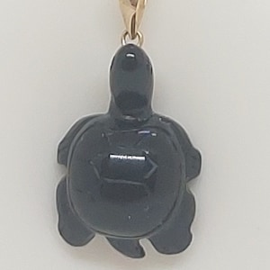 Black ONYX TURTLE Pendant in 14K Yellow Gold. Onyx Turtle Pendant 14k.Lucky Turtle Pendant Only or W/18 Inches ROPE Chain for a Turtle Lover