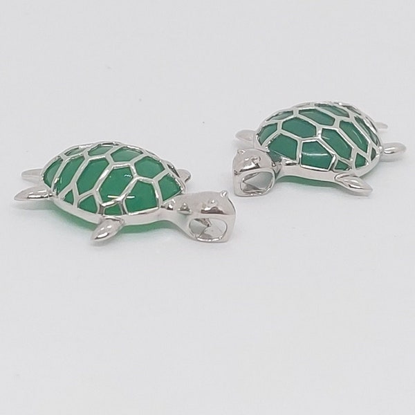 GREEN Jade TURTLE Pendant in 925 Silver. Jade Turtle Pendant. Lucky Turtle Pendant ONLY/ W/16 -2" Silver white Rhodium-plated chain Extended