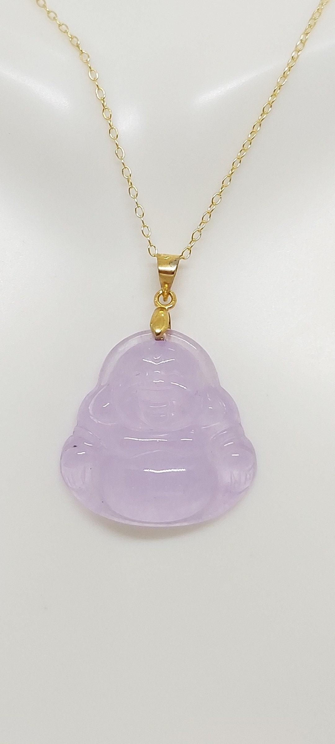 Lavender Jade Buddha Pendant Necklace: 925 Silver Gold-plated