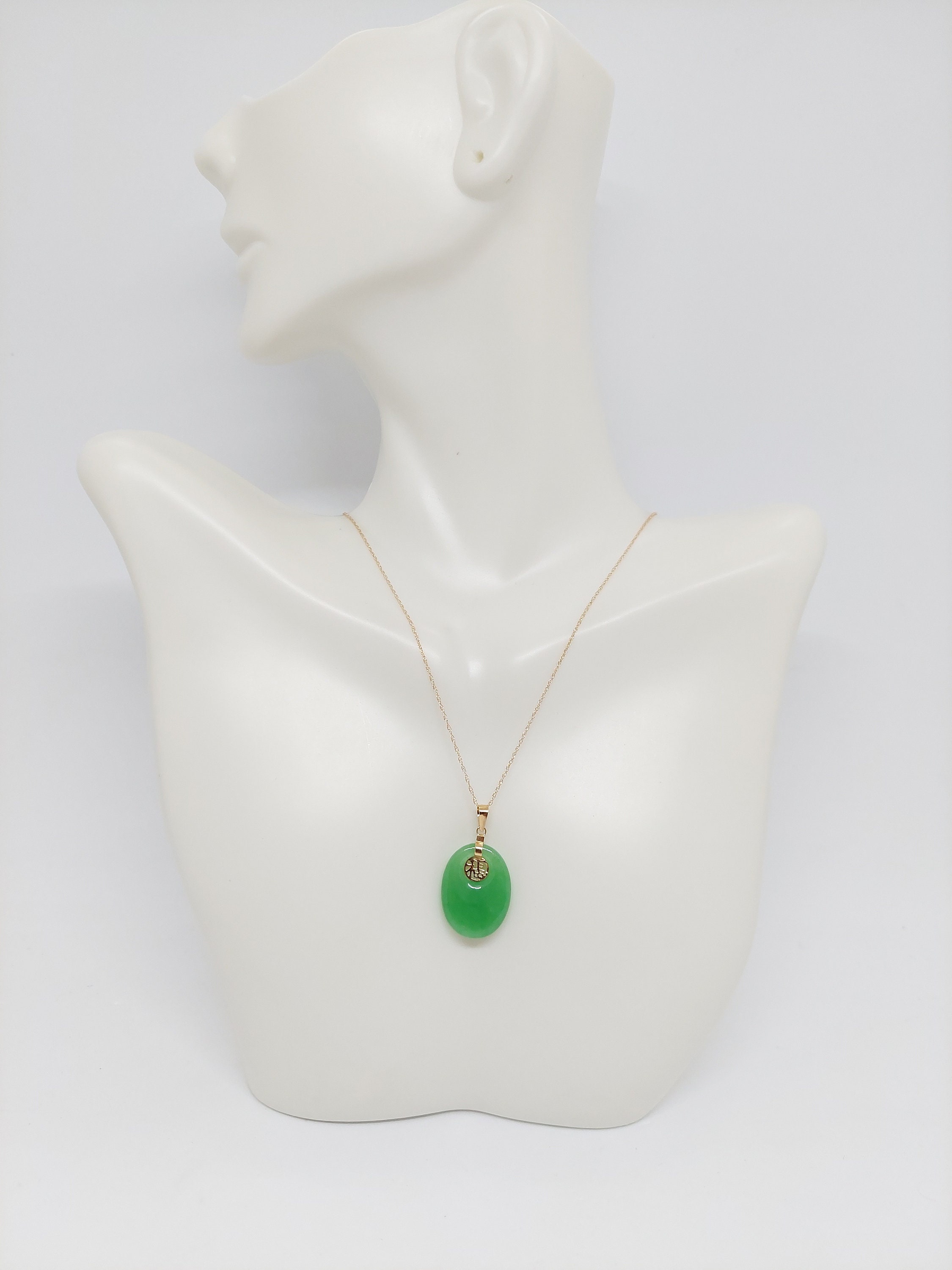 Natural Light Green Jade Yellow Gold Plated Fortune Pendant Necklace Earrings