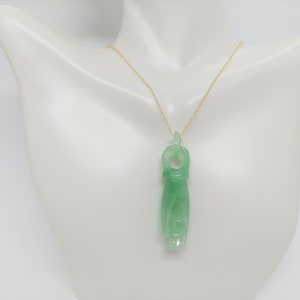 Green Jade Hand of God Pendant: Gold-Plated Silver Chain
