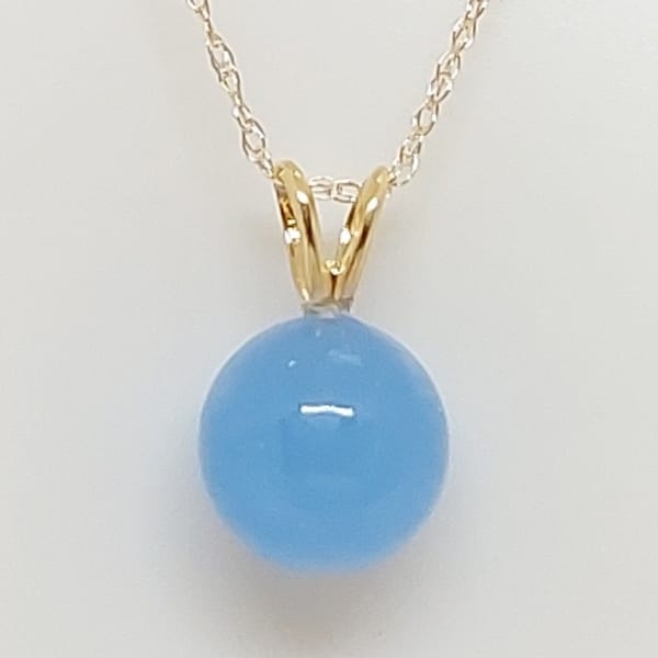 Vintage 14K Gold Blue Jade Pendant Necklace & Stud Earrings Set