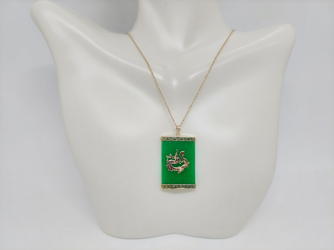 Collana Con Ciondolo A Forma Di Drago In Giada Verde Genuina - Foto 6