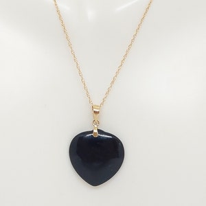 14k Yellow Gold Black Onyx Heart Pendant - 18 Inch Rope Chain