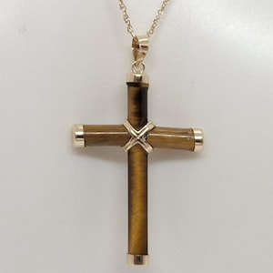 Tiger&#39;s Eye Cross Pendant/Necklace 14k 18&quot; Yellow Gold ROPE Chain Cross or Cross ONLY. Tiger&#39;s Eye Cross.  14k Religious Cross Pendant LOVER
