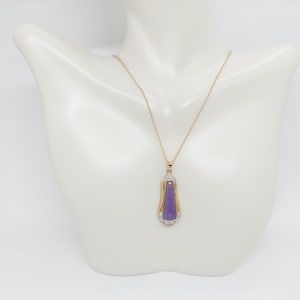 LAVENDER Jade w/Diamonds 14K Yellow Gold Pendant. Purple Jade diamonds Pendant w/18&quot; 14k Yellow Gold ROPE Chain. Lavender Jade Pendant LOVER