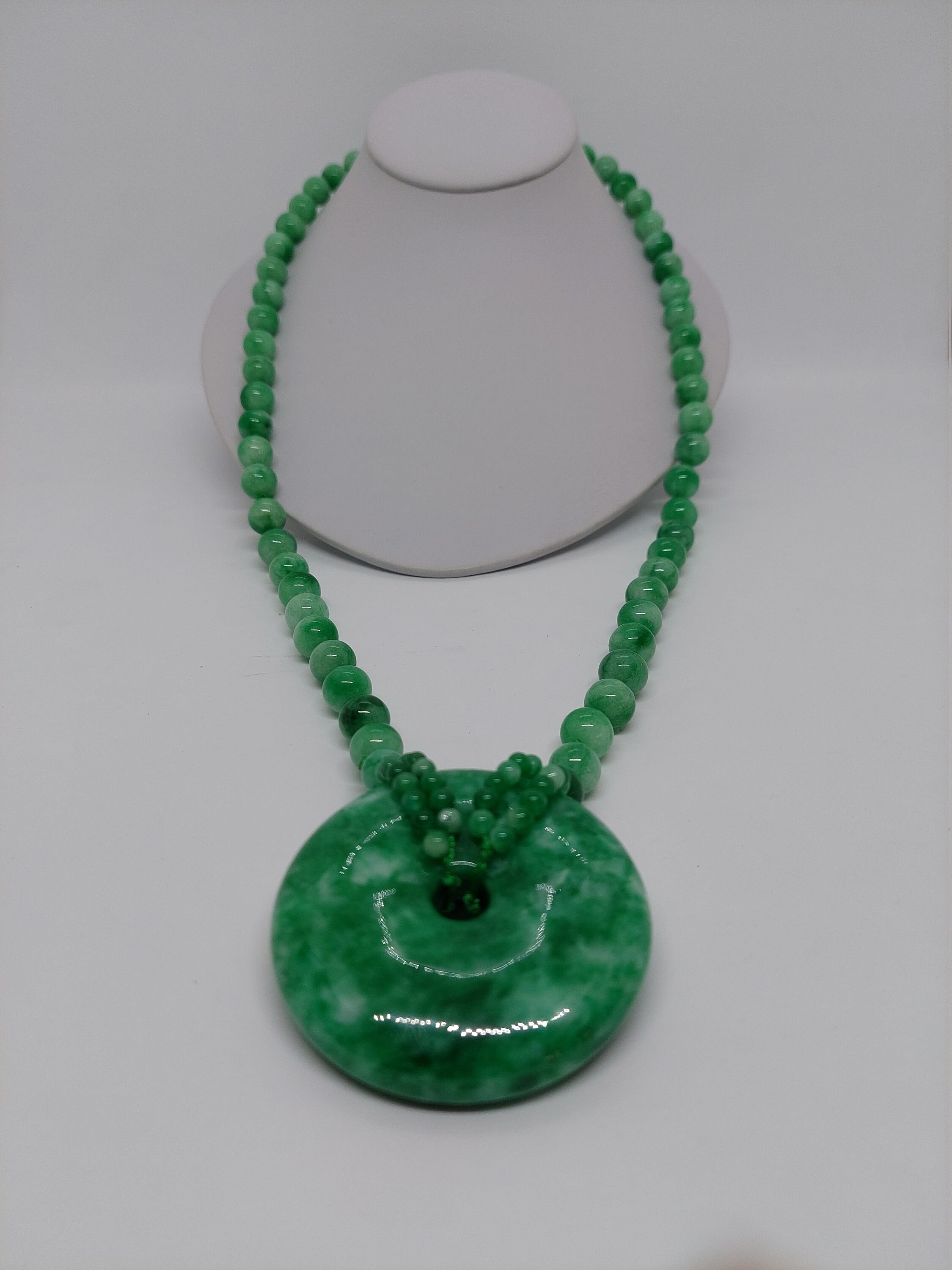 Green JADE Large Necklace Donut Pendant necklace. Men and Woman