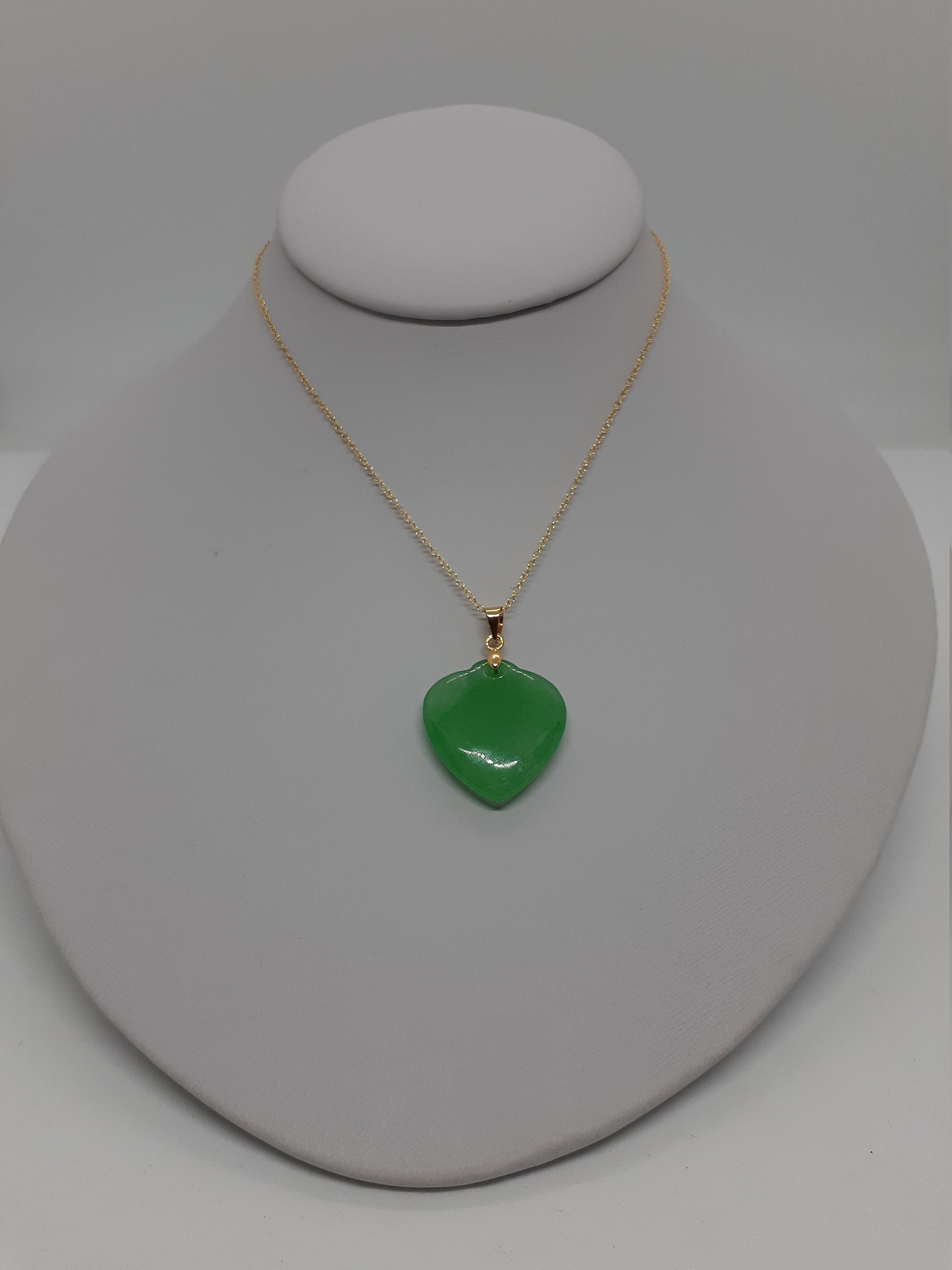 Green Jade Heart Charm pendant / Necklace Love Jade in Gold | Etsy