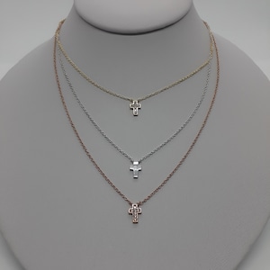 Cross Pendants / Necklace Sterling Silver 925 white Rhodium, Gold and Rose Gold Plated Clear CZ. Triple Cross.
