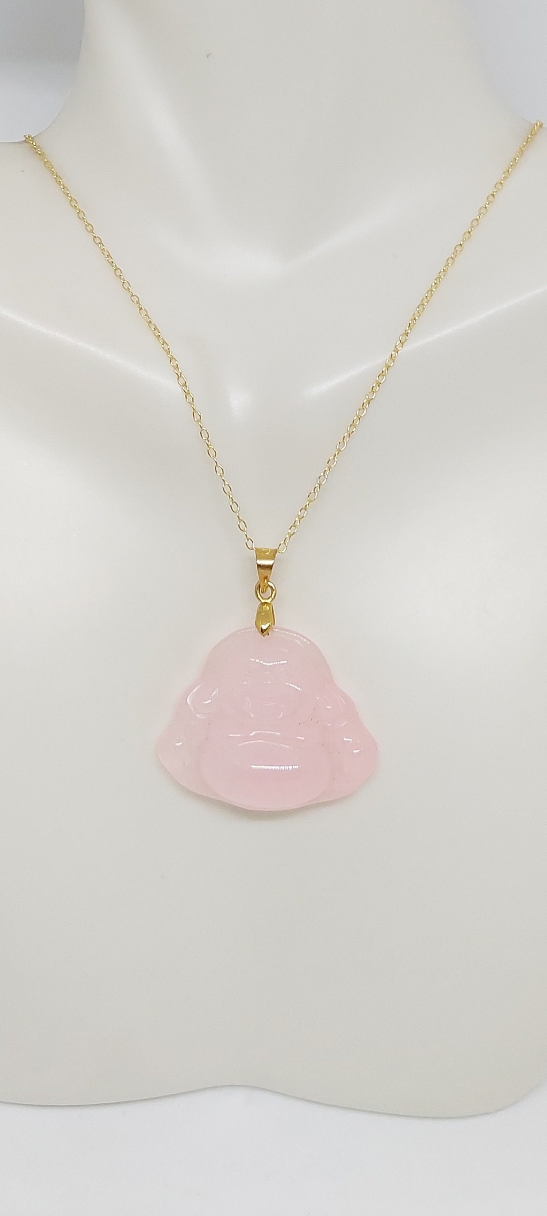 翡翠の仏像ペンダントネックレス ピンク翡翠仏像ペンダントネックレス：金メッキスターリングシルバー